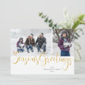 金ゴールドスクリプトシーズンの挨拶タータンチェックフォトカード シーズンカード (スタンド正面)