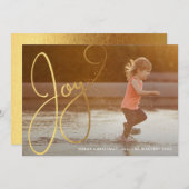 金ゴールドスクリプトジョイフォトホリデーカード シーズンカード (正面/裏面)