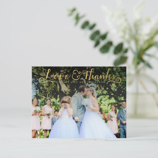 金ゴールドスクリプトタイポグラフィありがとうございました写真はがき ポストカード (スタンド正面)