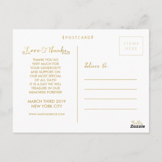 金ゴールドスクリプトタイポグラフィありがとうございました写真はがき ポストカード (裏面)