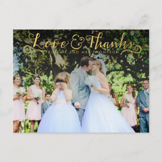 金ゴールドスクリプトタイポグラフィありがとうございました写真はがき ポストカード (正面)