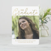 金ゴールドスクリプトタイポグラフィの卒業 案内状 (スタンド正面)