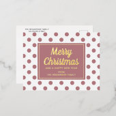 金ゴールドスクリプトダスティピンク水玉模様メリークリスマス 箔シーズンポストカード (正面/裏面)