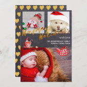 金ゴールドスクリプトチャルクボードクリスマス小妖精や小人ホリデーフォト シーズンカード (正面/裏面)