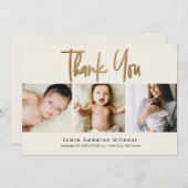 金ゴールドスクリプトニュートラルクリームベージュ3ベビーの写真 サンキューカード (正面/裏面)