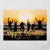 金ゴールドスクリプトハッピーホリデーズクリスマス 箔シーズンカード (正面)