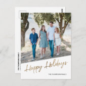 金ゴールドスクリプトハッピーホリデーズファミリーフォト ポストカード (正面/裏面)