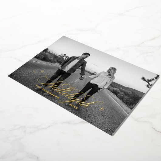 金ゴールドスクリプトハレルヤのクリスマス | 宗教写真 箔シーズンカード (回転した状態)