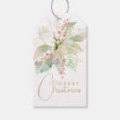 金ゴールドスクリプトパステルピンクポインセチア ギフトタグ (正面)