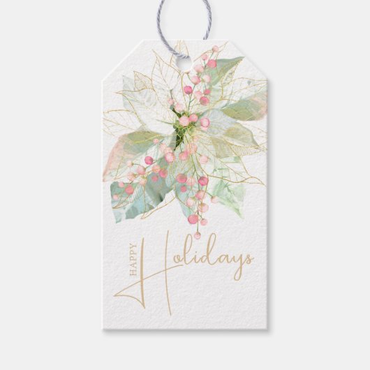 金ゴールドスクリプトパステルピンクポインセチア ギフトタグ (正面)