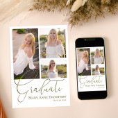 金ゴールドスクリプトフォトコラージュ卒業パーティー 招待状