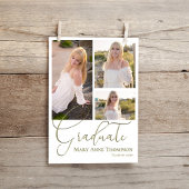 金ゴールドスクリプトフォトコラージュ卒業パーティー 招待状