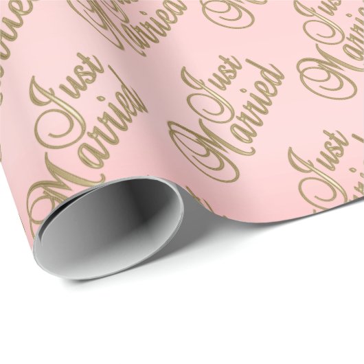 金ゴールドスクリプトフォントのたった今結婚しましたPink - 結婚s ラッピングペーパー (ロールコーナー)