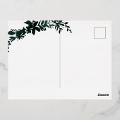 金ゴールドスクリプトフローラ緑の青の保存日付 箔招待状ポストカード (裏面)