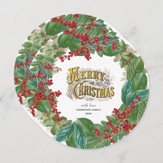 金ゴールドスクリプトホリデーメリークリスマスシクルカード シーズンカード (正面/裏面)