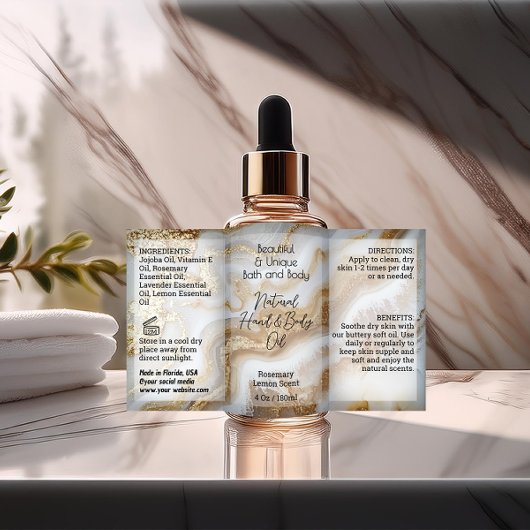 金ゴールドスクリプトボトルラベル4oz油スポイト製品 長方形シール