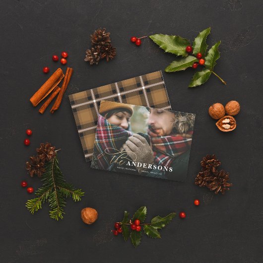 金ゴールドスクリプトマスタードplaid backer 1フォトカード シーズンカード