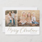 金ゴールドスクリプトメリークリスマスエレガント2フォトホリダ シーズンカード (正面)