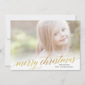 金ゴールドスクリプトメリークリスマスカードフェイクフォイル シーズンカード (正面)