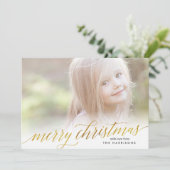 金ゴールドスクリプトメリークリスマスカードフェイクフォイル シーズンカード (スタンド正面)