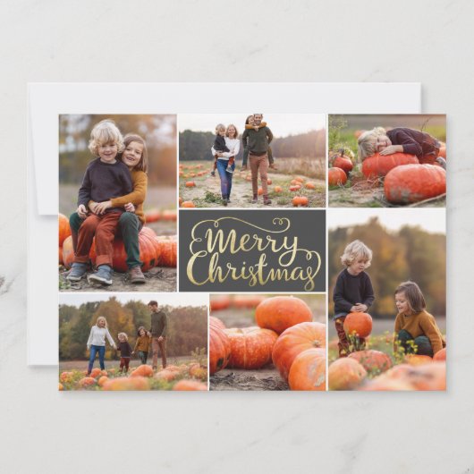 金ゴールドスクリプトメリークリスマスコラージホリデーカード シーズンカード (正面)