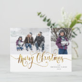 金ゴールドスクリプトメリークリスマスタータンチェックフォトカード シーズンカード (スタンド正面)