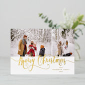 金ゴールドスクリプトメリークリスマスタータンチェック写真 箔シーズンカード (立ち正面)