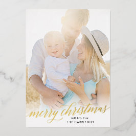 金ゴールドスクリプトメリークリスマスフォイルホリデーカード 箔シーズンカード