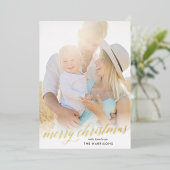 金ゴールドスクリプトメリークリスマスフォイルホリデーカード 箔シーズンカード (立ち正面)