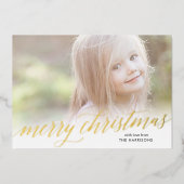 金ゴールドスクリプトメリークリスマスフォイルホリデーカード 箔シーズンカード (正面)