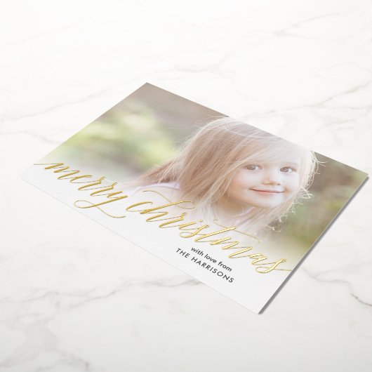 金ゴールドスクリプトメリークリスマスフォイルホリデーカード 箔シーズンカード (回転した状態)