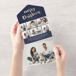 金ゴールドスクリプトメリークリスマスフォトホリデー オールインワン招待状