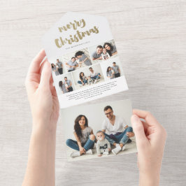 金ゴールドスクリプトメリークリスマスフォトホリデー オールインワン招待状