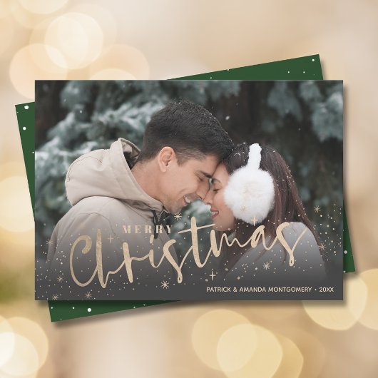 金ゴールドスクリプトメリークリスマスフォト シーズンカード