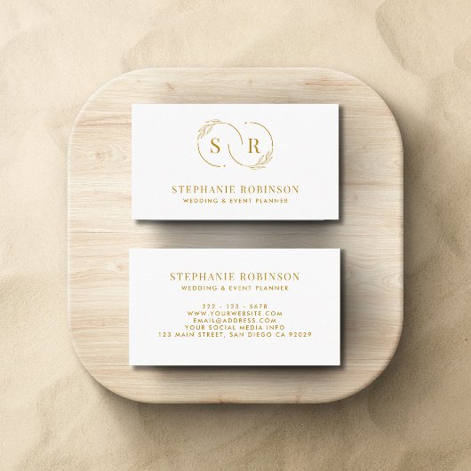 金ゴールドスクリプトモノグラムモダンプロフェッショナル 名刺