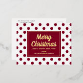 金ゴールドスクリプトレッド水玉模様メリークリスマス 箔シーズンポストカード (正面/裏面)