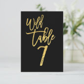 金ゴールドスクリプトワイルドバースデーパーティーテーブル番号7 招待状 (スタンド正面)