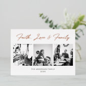 金ゴールドスクリプト信仰、愛と家族のクリスマスフォト 箔シーズンカード (立ち正面)