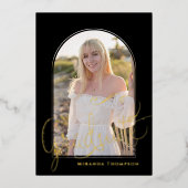 金ゴールドスクリプト写真テンプレートの卒業 箔招待状 (正面)