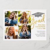 金ゴールドスクリプト卒業フォトコラージュテンプレート 箔招待状 (正面)