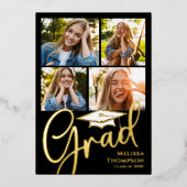 金ゴールドスクリプト卒業フォトコラージュテンプレート 箔招待状 (正面)