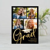 金ゴールドスクリプト卒業フォトコラージュテンプレート 箔招待状 (立ち正面)