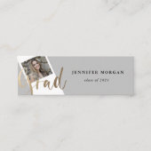 金ゴールドスクリプト卒業フォトネームカード スキニー名刺 (正面)