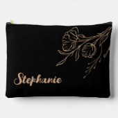 金ゴールドスクリプト名パーソナライズされたブラックコスメティックバッグ アクセサリーポーチ (正面)