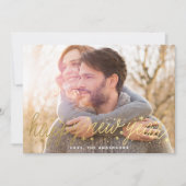 金ゴールドスクリプト大写真ハッピーニューイヤーカード シーズンカード (正面)