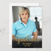 金ゴールドスクリプト大学院の名前と写真 招待状 (正面/裏面)