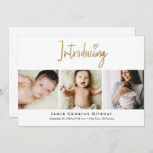 金ゴールドスクリプト導入カスタム3フォトベビー サンキューカード (正面/裏面)