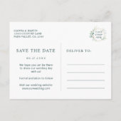 金ゴールドスクリプト幾何学的な緑の結婚式の日付を保存 案内ポストカード (裏面)