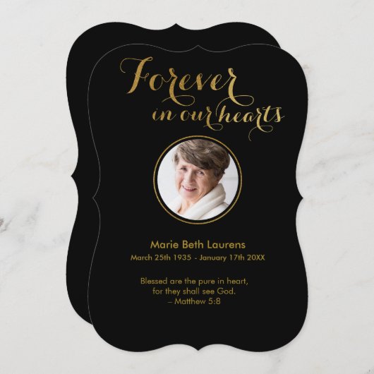 金ゴールドスクリプト悔やみや弔慰サンキューカード（Pあり） サンキューカード (正面/裏面)