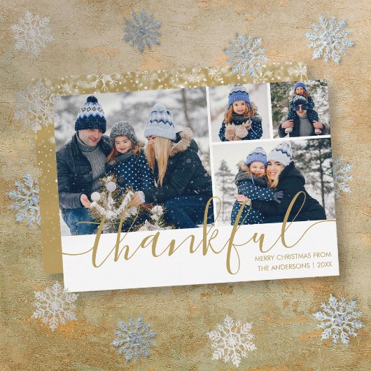 金ゴールドスクリプト感謝4写真クリスマス シーズンカード